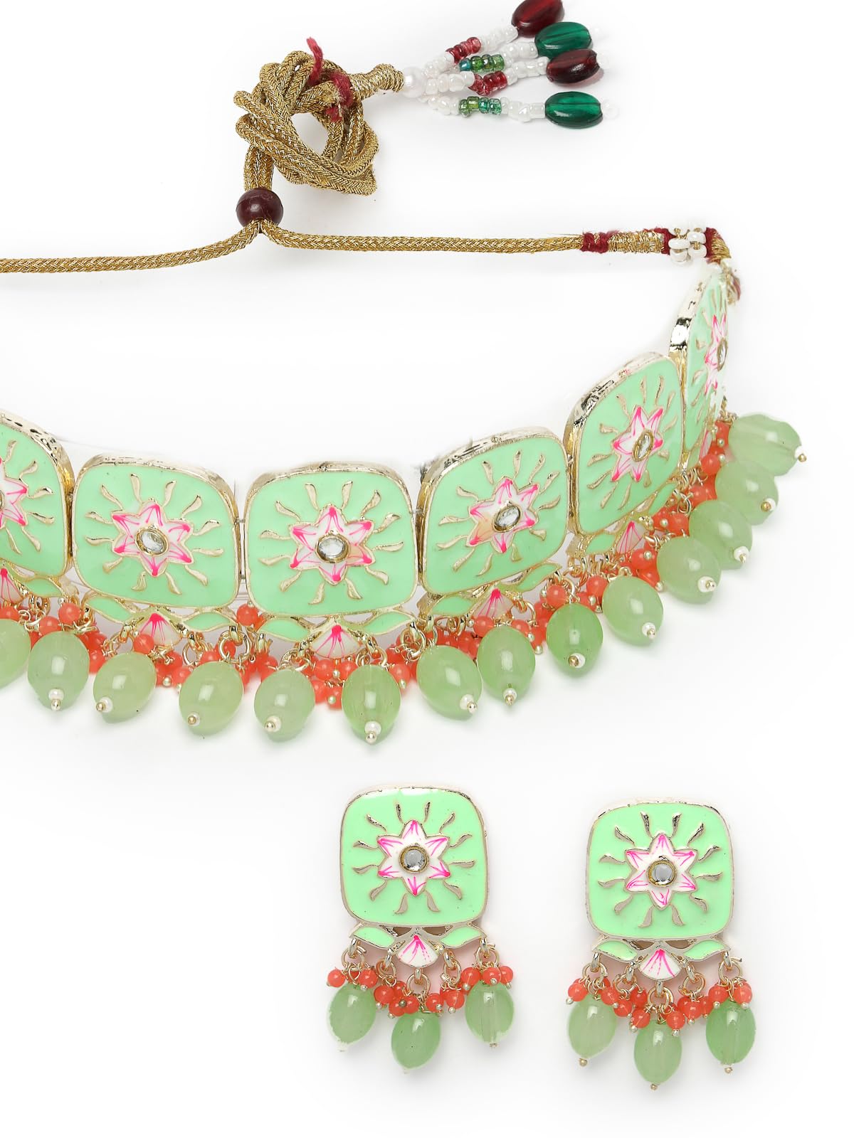 Square Mint Green Enamel Choker Set with Earrings